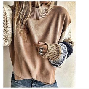 RORI- Block Color Sleeve Ribbed Sweater